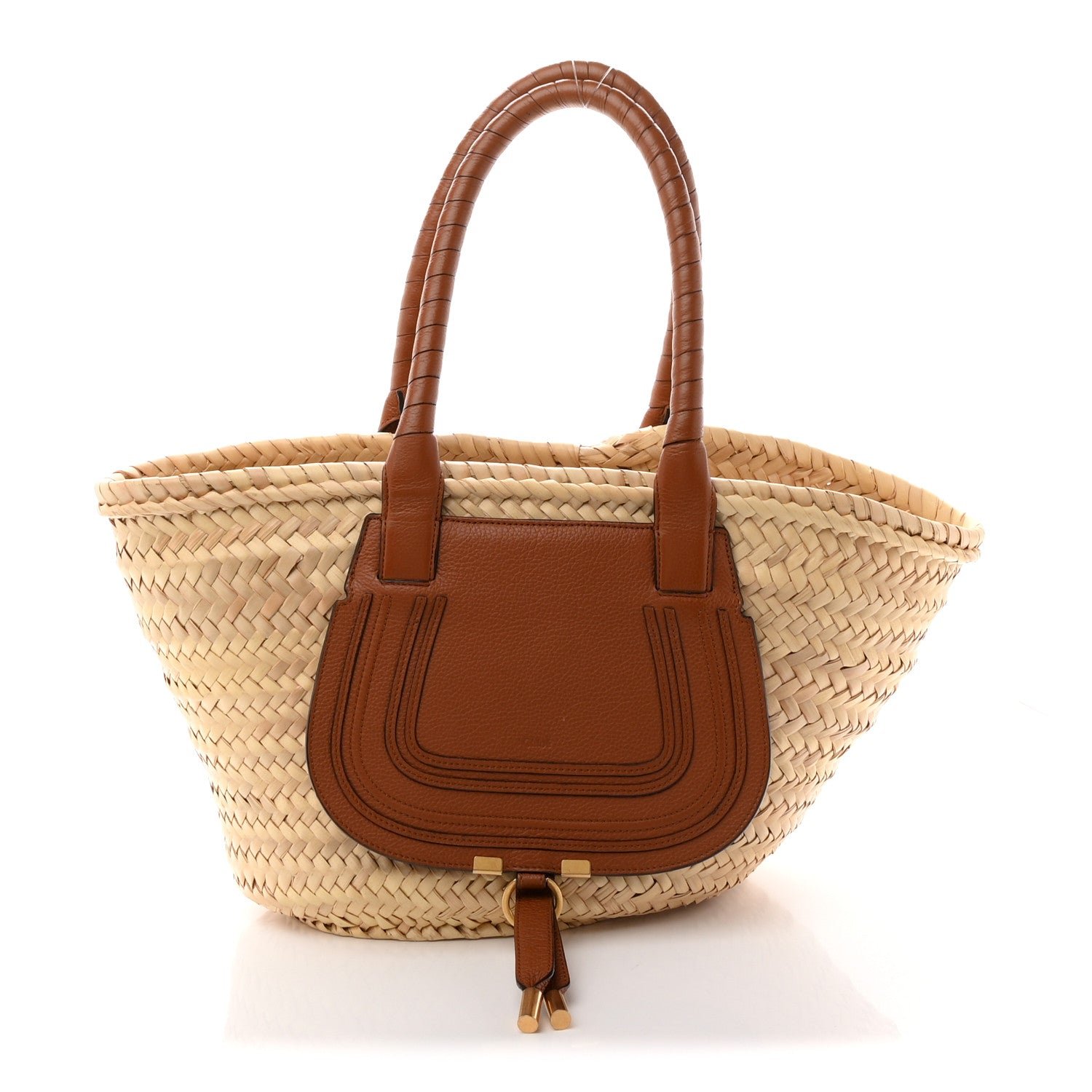 Chloe Raffia Small Grain Calfskin Medium Marcie Basket Tan