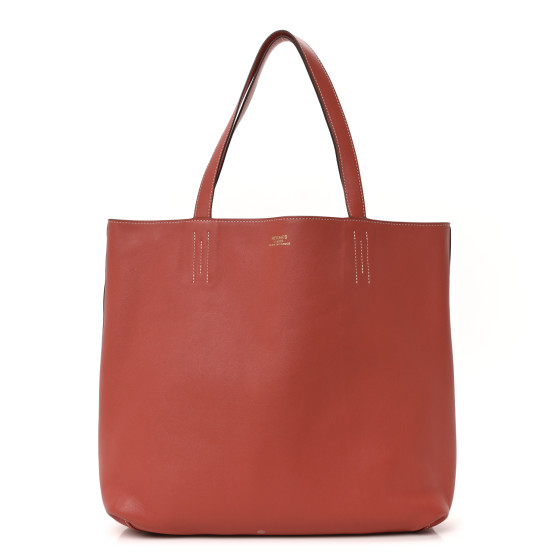 Hermes Taurillon Clemence Swift Double Sens 45 Reversible Tote Sanguine Rouge Pivoine