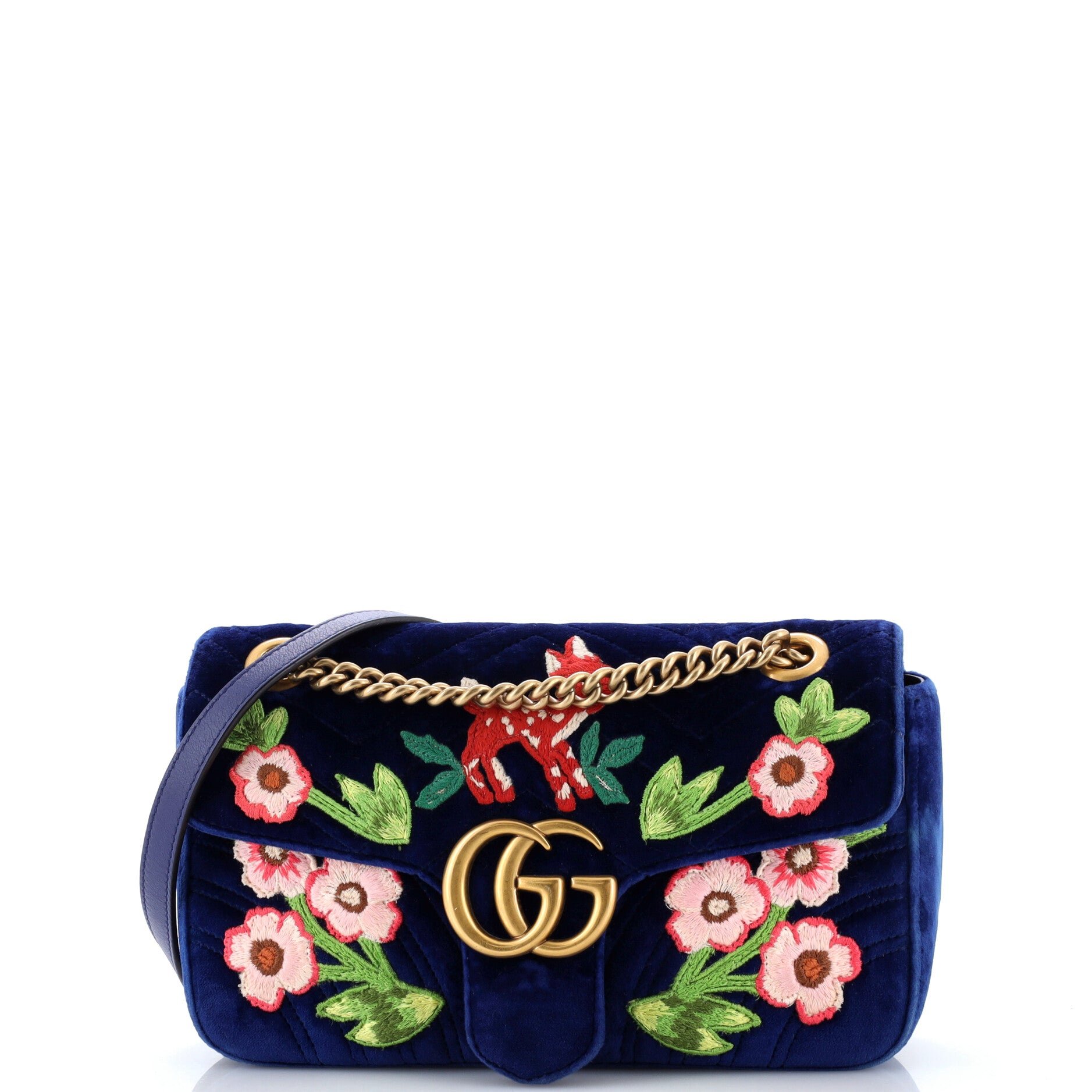 GG Marmont Flap Bag Embroidered Matelasse Velvet Small