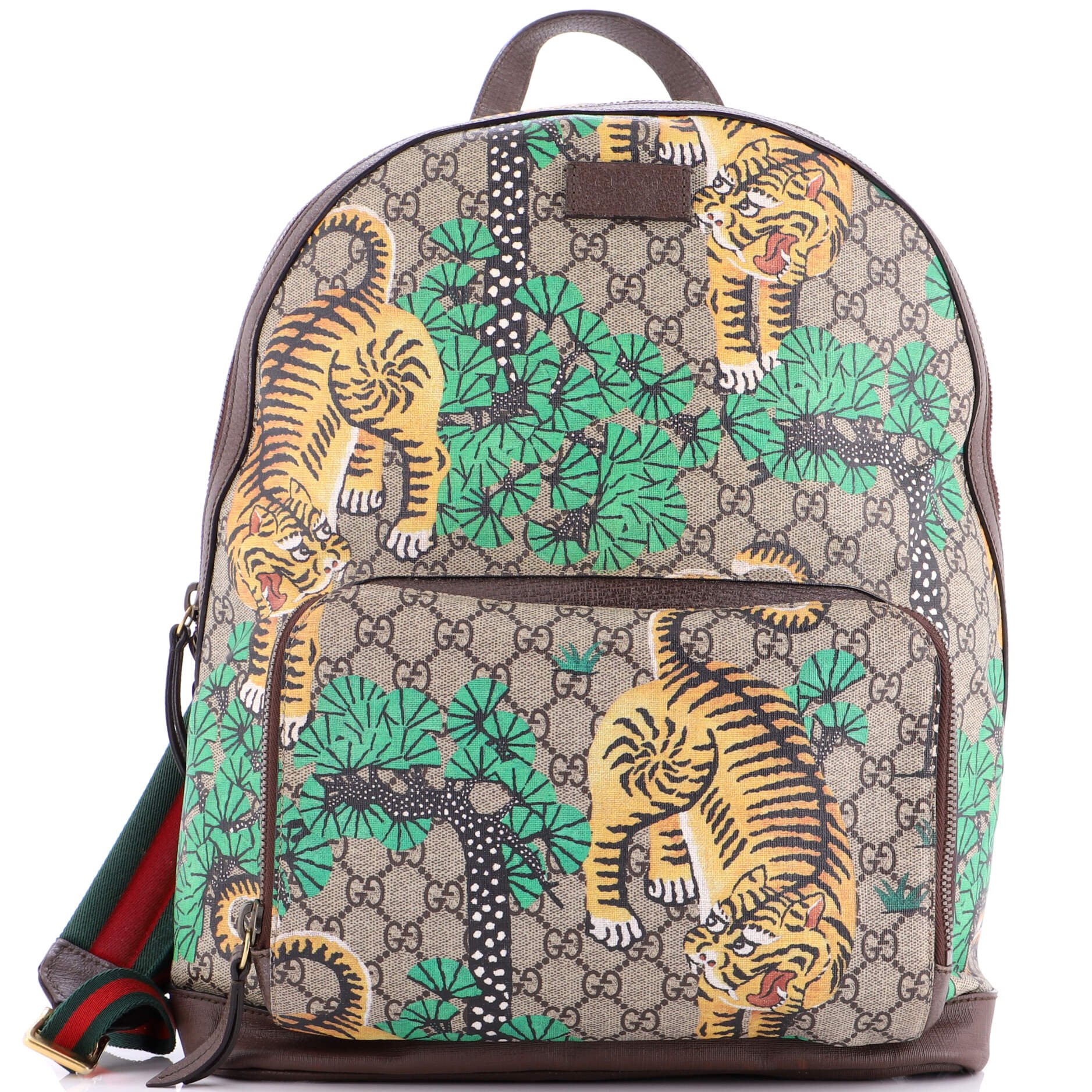 Gucci Zip Pocket Backpack Bengal Print GG Coated Canvas Medium
