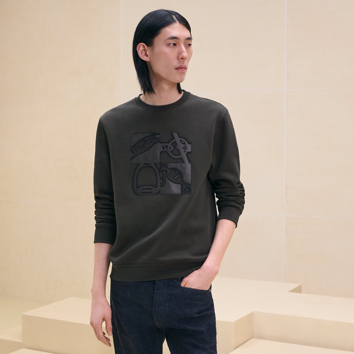 "Metallerie Au Carre" Crewneck Sweater With Leather Detail