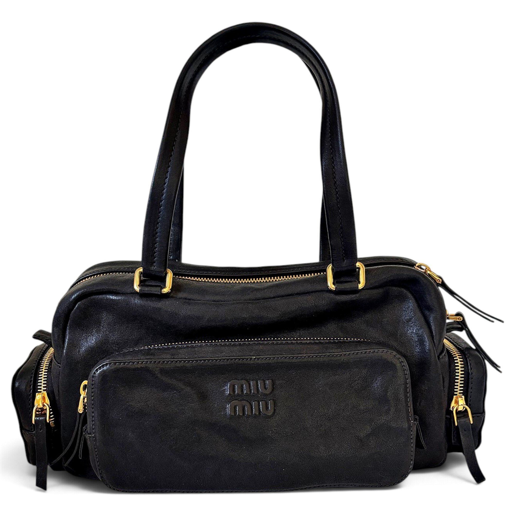 Pocket leather handbag