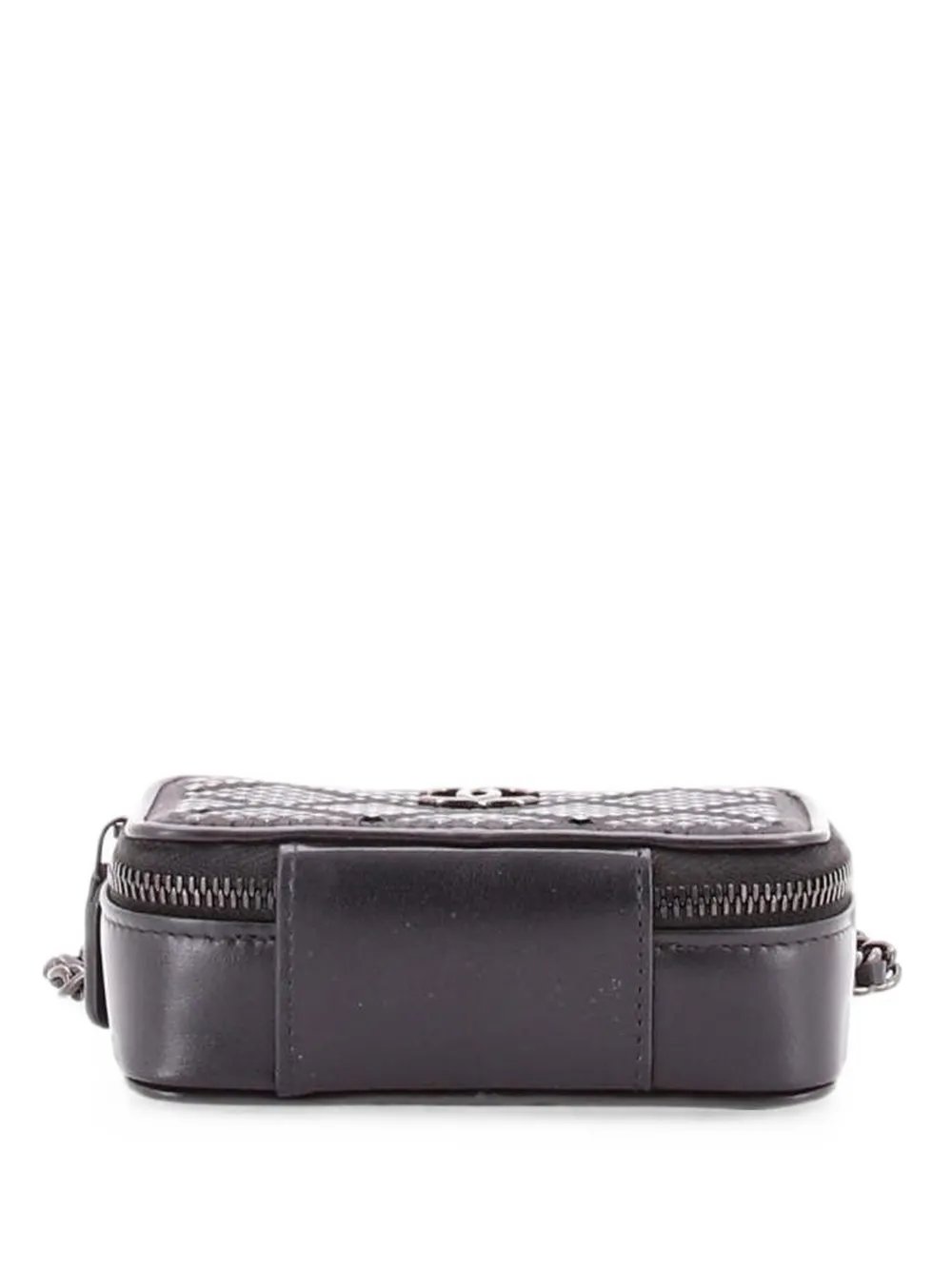 So Black Zip Around Vanity Clutch with Chain Crystal Embellished Satin with Leather crossbody bag