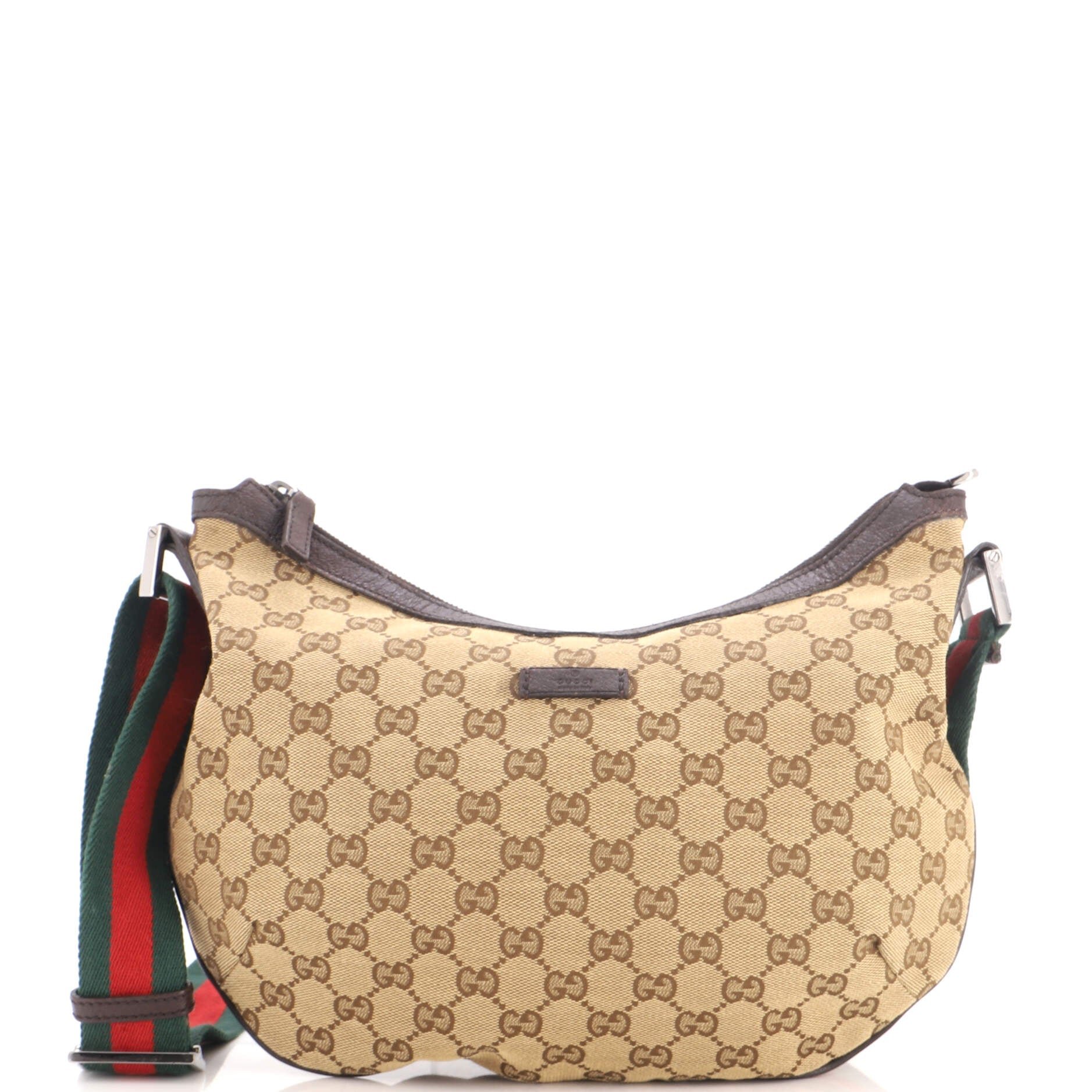 Saddle Zip Messenger Bag GG Canvas with Leather Medium