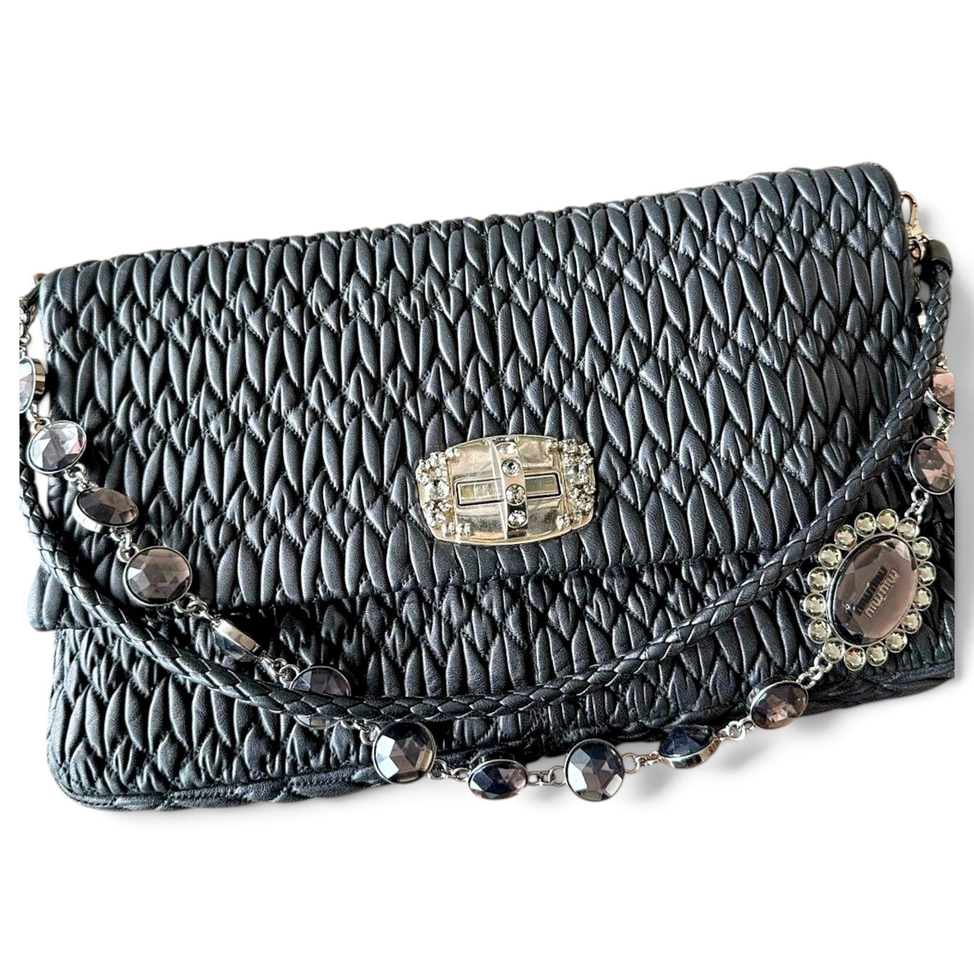 Miu Crystal leather handbag