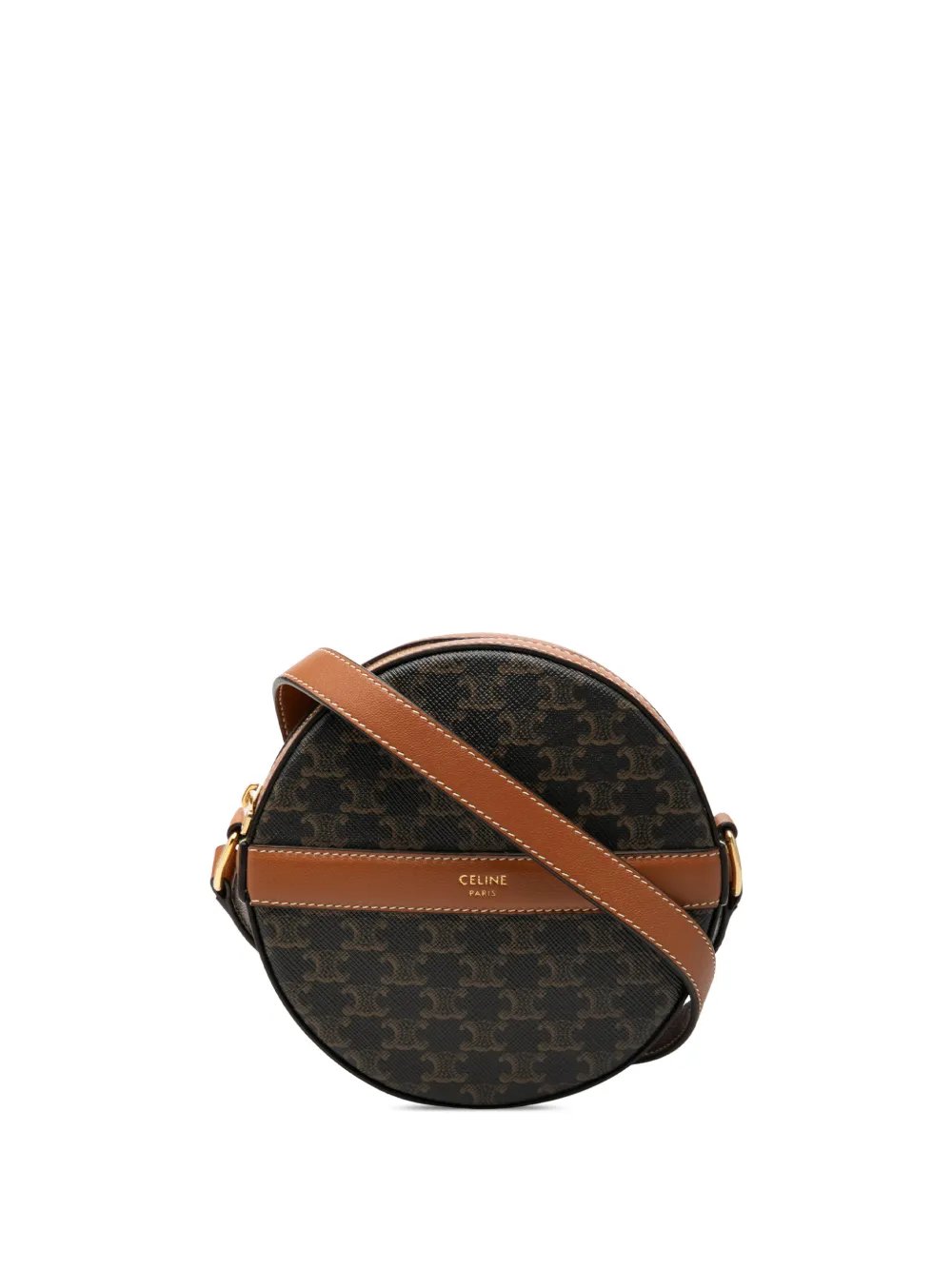 2021 Triomphe Coated Canvas Round Purse on Strap crossbody bag