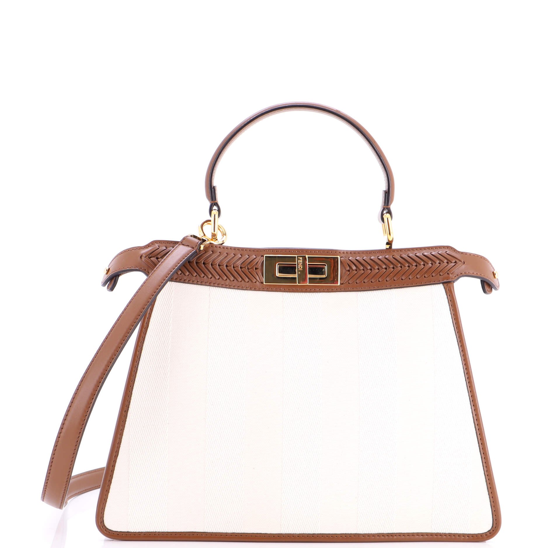 Peekaboo ISeeU Bag Pequin Canvas with Whipstitch Leather Medium