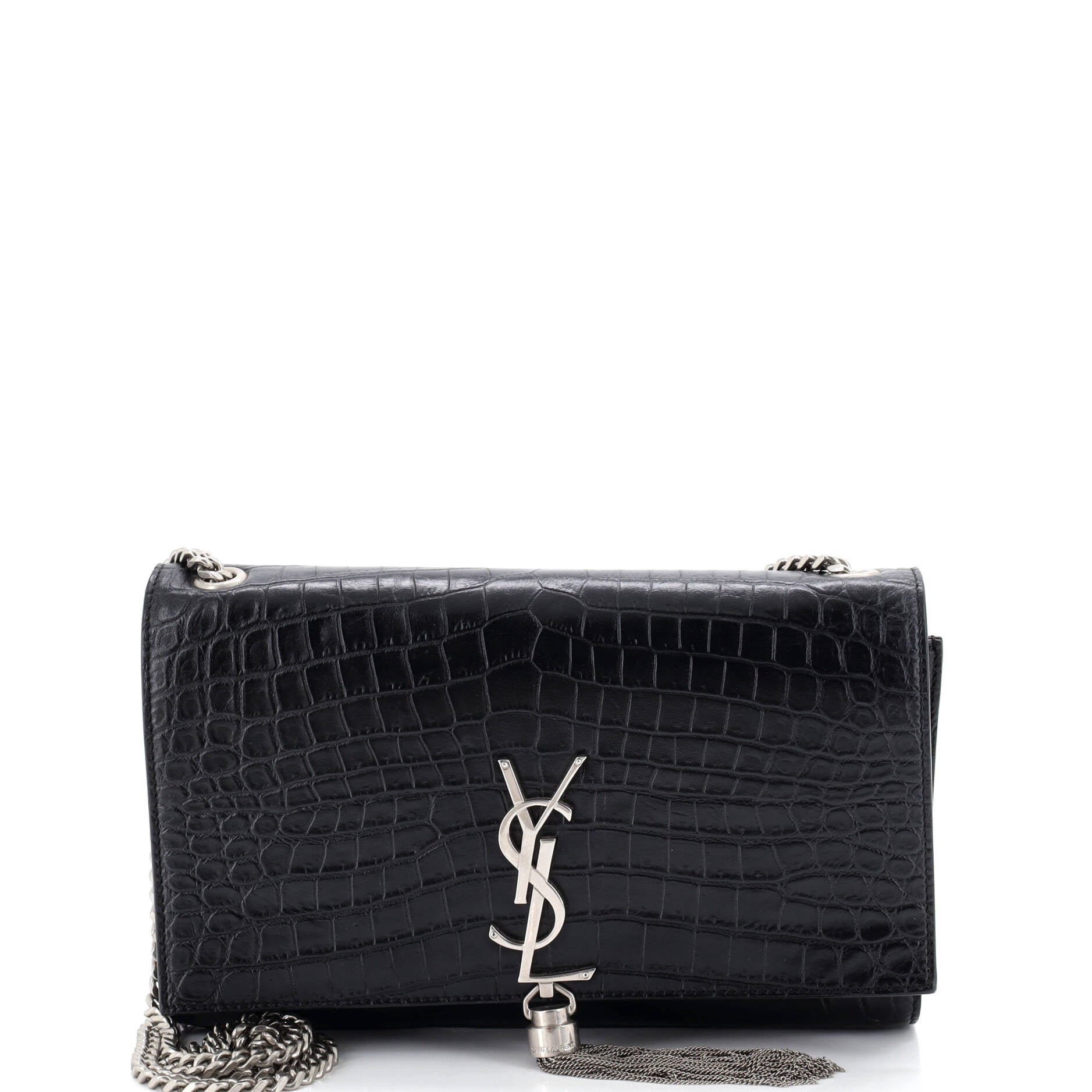 Classic Monogram Tassel Crossbody Bag Crocodile Embossed Leather Medium