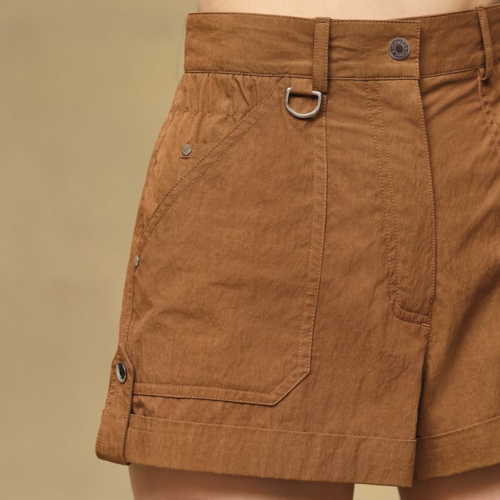 Brun Mahogany Pleated Waist Cotton Shorts
