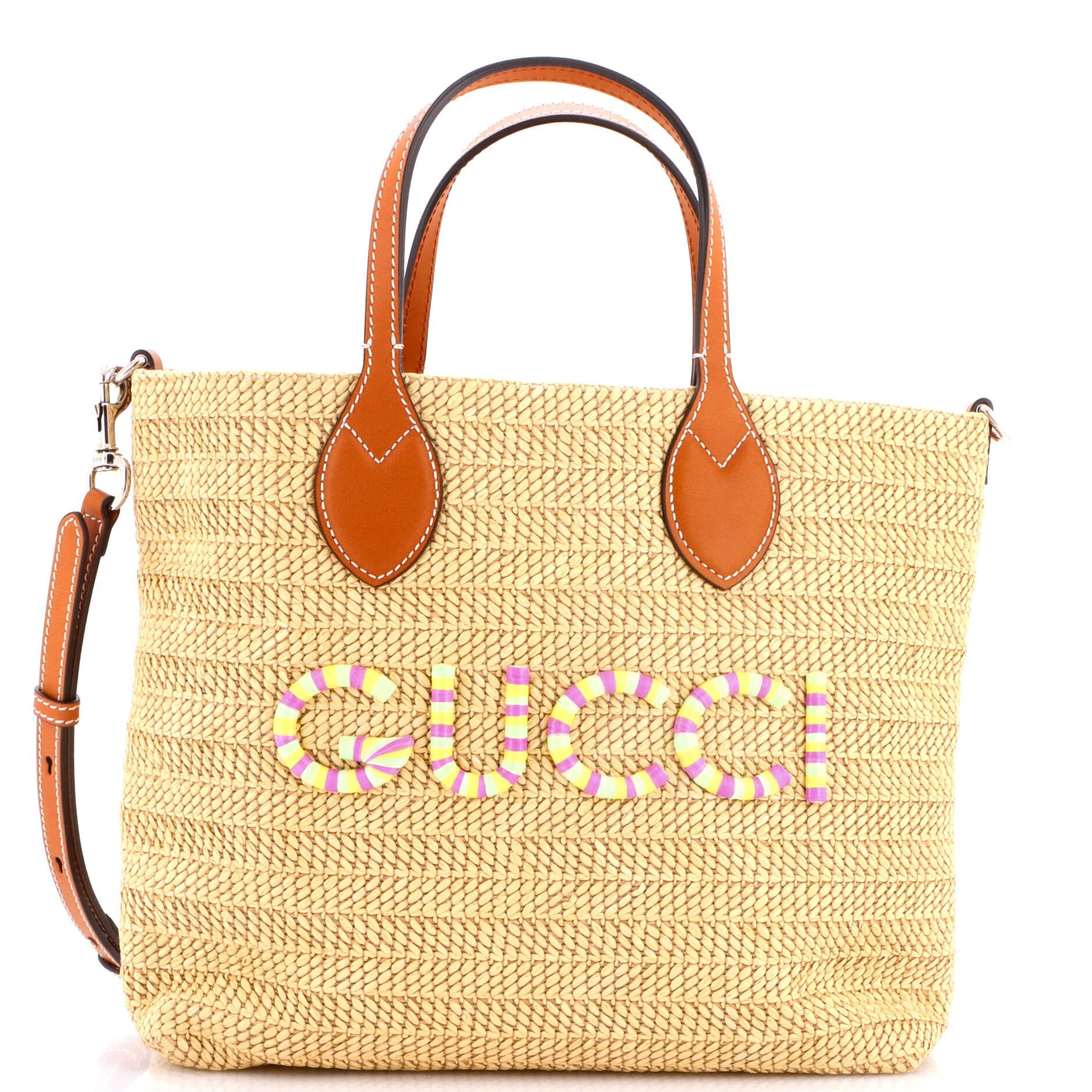 Logo Plaque Convertible Tote Raffia Small
