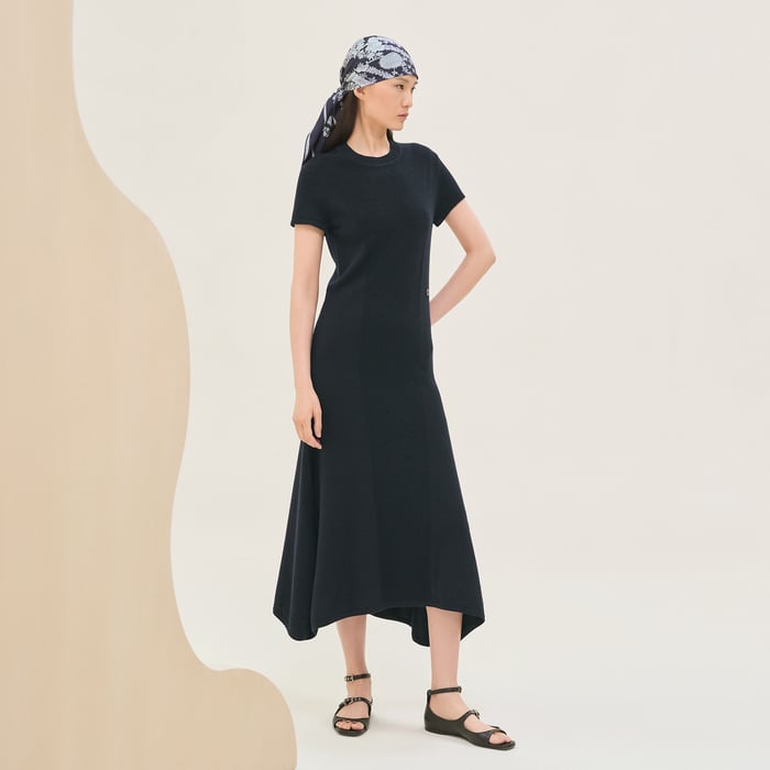 Bleu Noir Short-sleeve Long Cashmere Dress