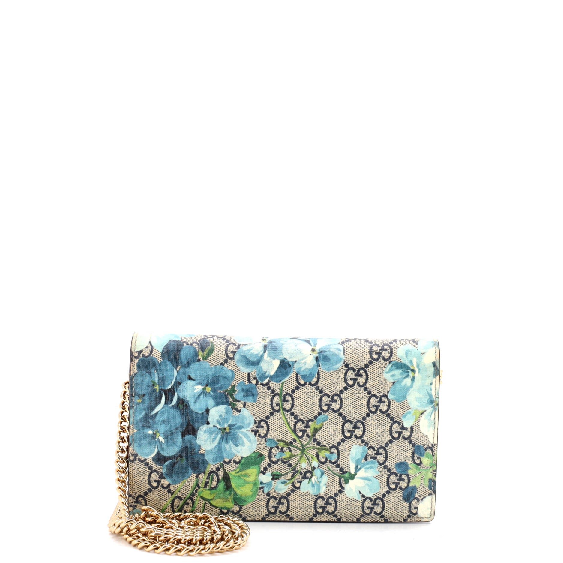 Chain Wallet Blooms Print GG Coated Canvas