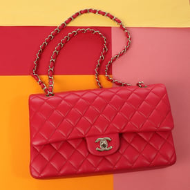 Chanel Chanel Medium/Large Red Raspberry Quilted Lambskin Classic Double Flap