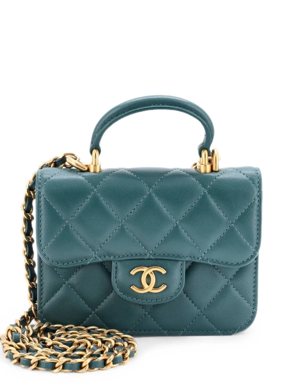 Top Handle Flap Coin Purse with Chain Quilted Lambskin crossbody bag