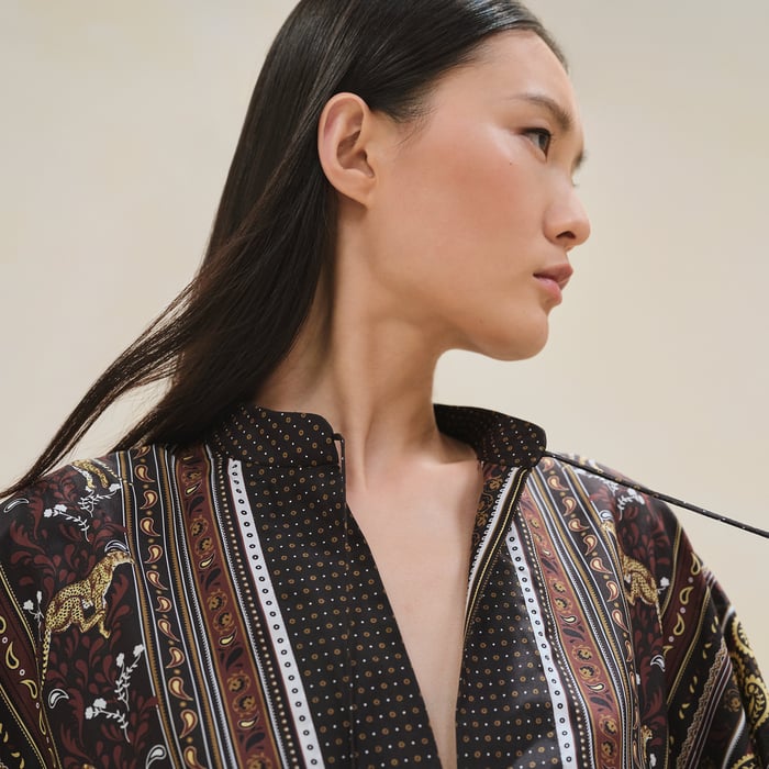 Marron Cachou "Guepards Et Palmettes" Painter Blouse