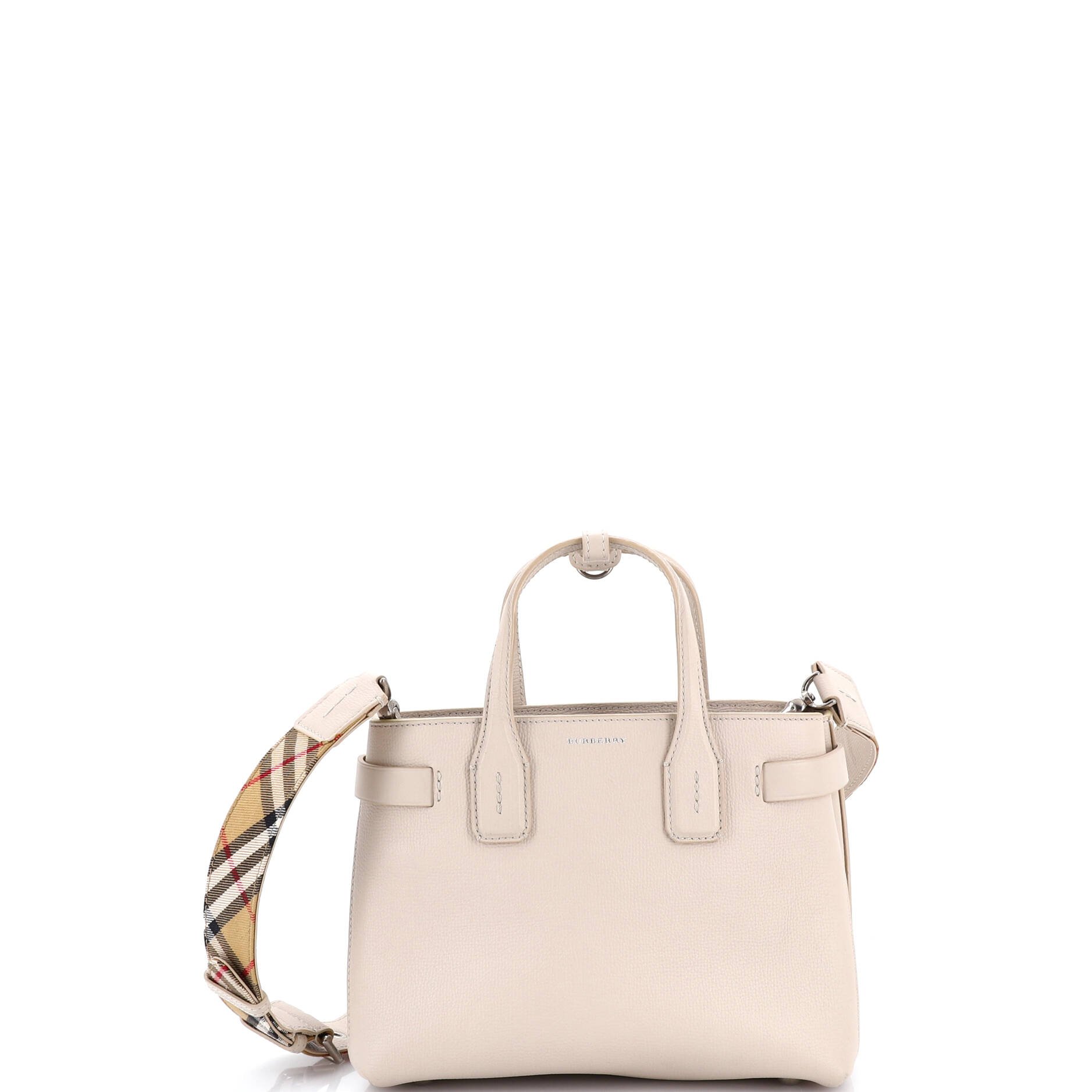 Burberry Banner NM Tote Leather with Vintage Check Canvas Small
