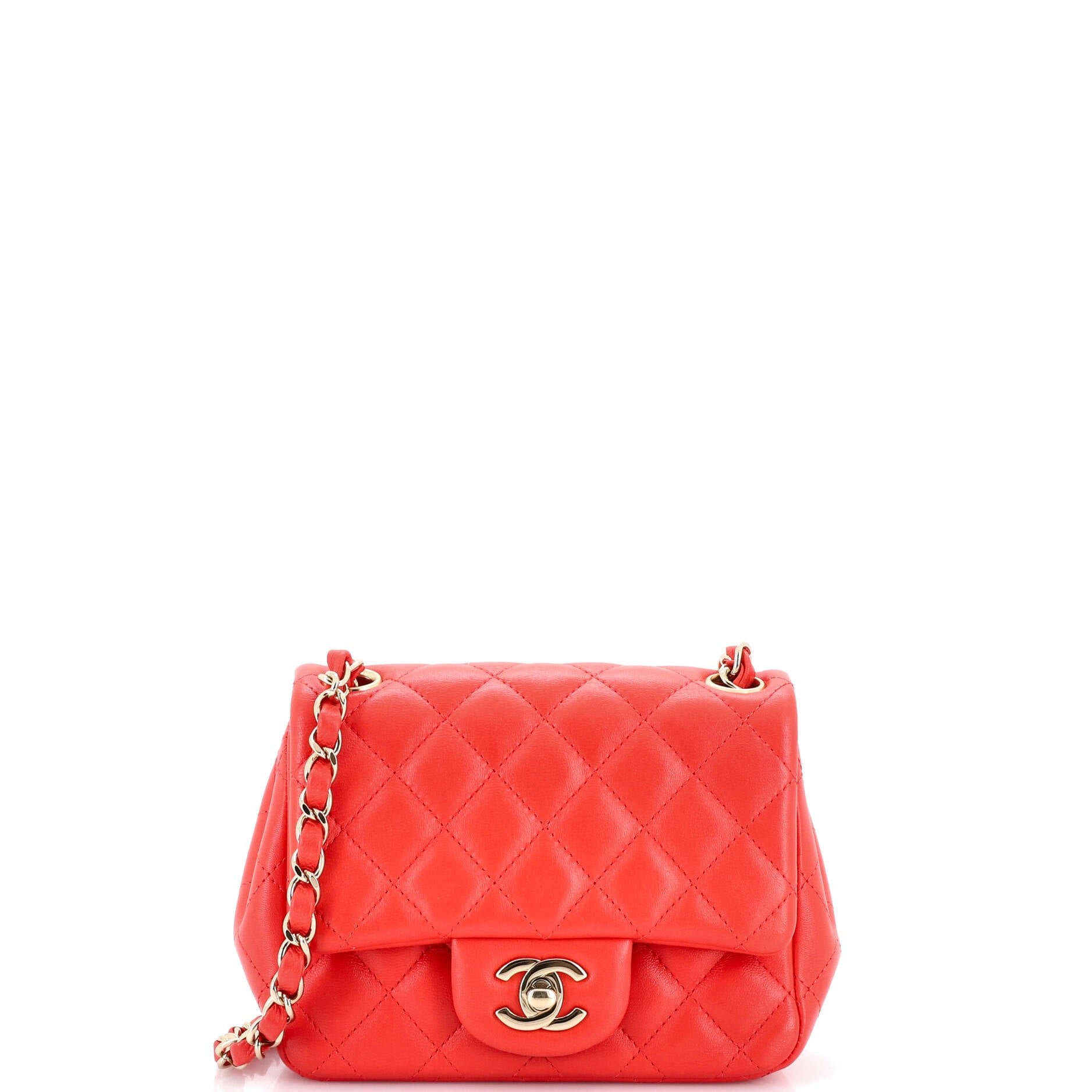 Square Classic Single Flap Bag Quilted Lambskin Mini