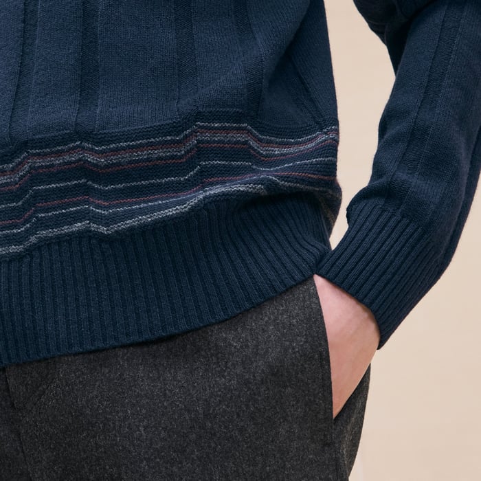 Marine "Lignes Brisees" Full-zip Sweater