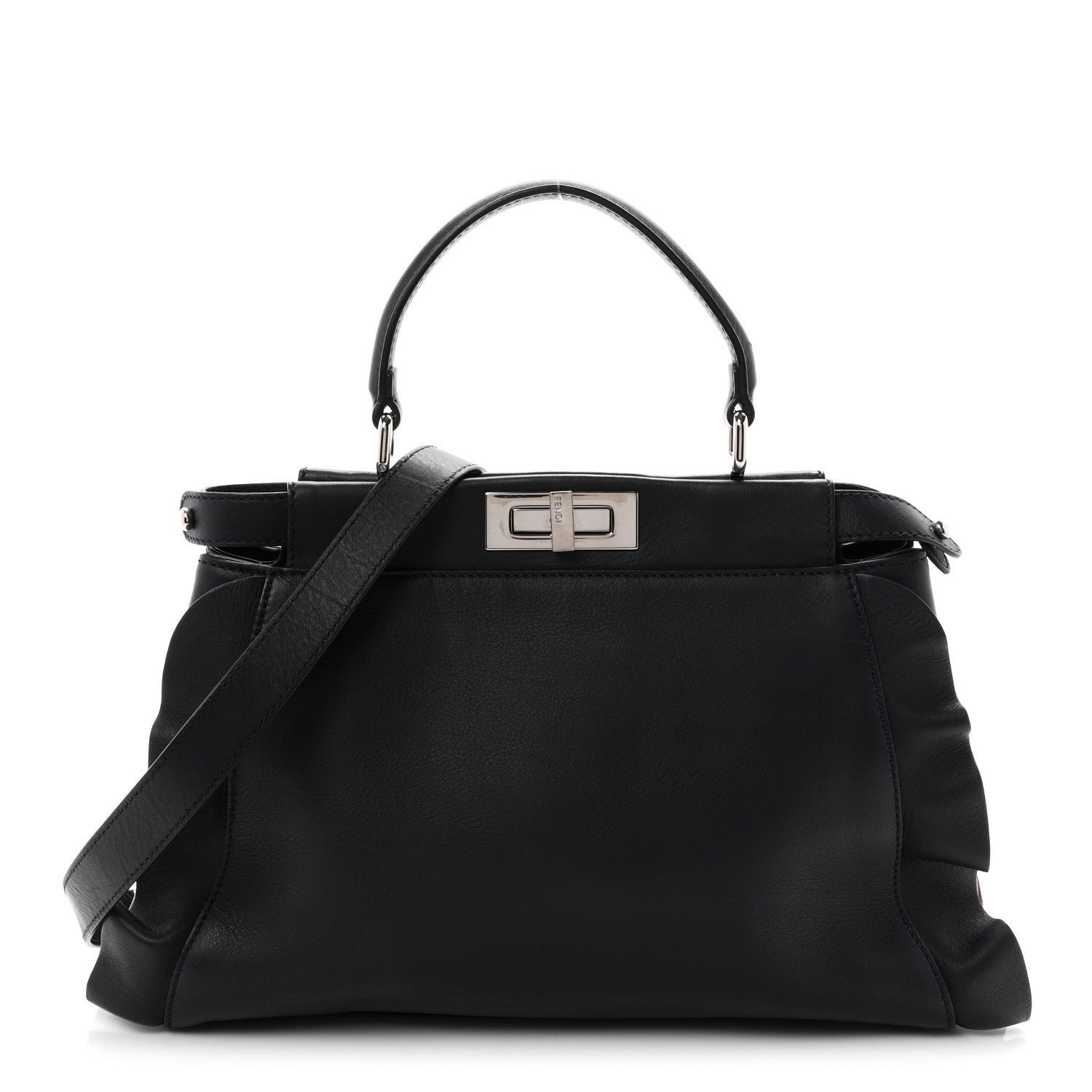 Fendi Vitello Seta Waves Bi-Color Medium Peekaboo Iconic Satchel Blue Notte Mostarda