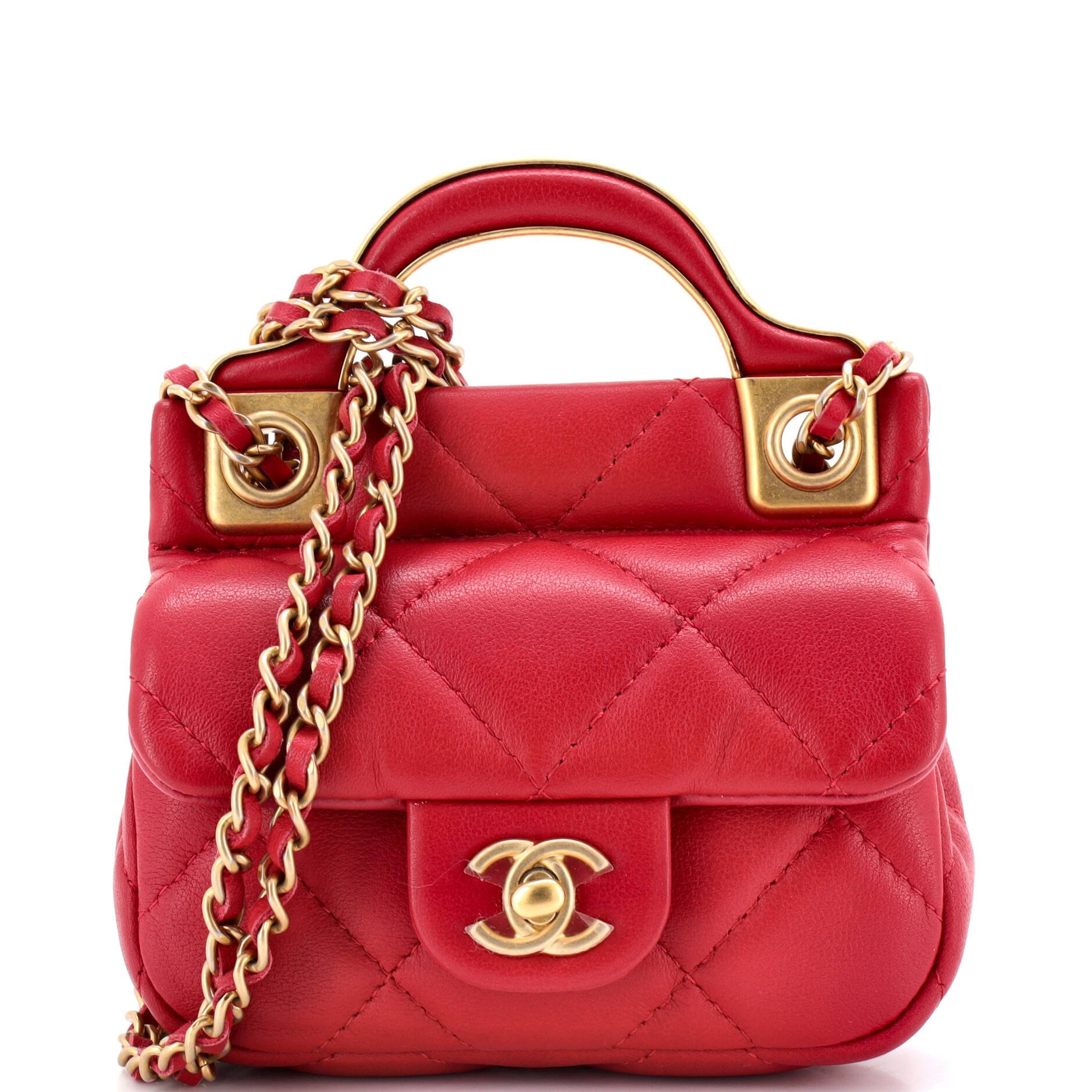 Lady Handle Flap Card Holder on Chain Quilted Calfskin