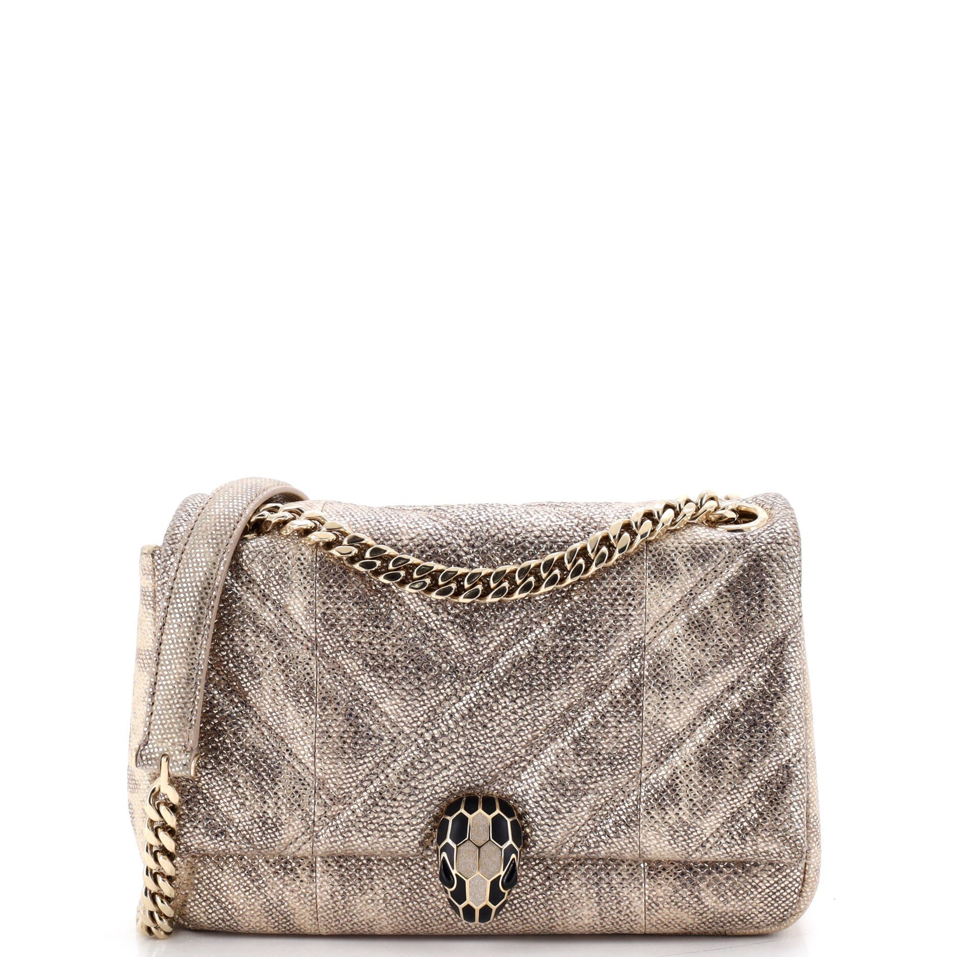 Bvlgari Serpenti Cabochon Shoulder Bag Diagonal Quilted Metallic Karung Small