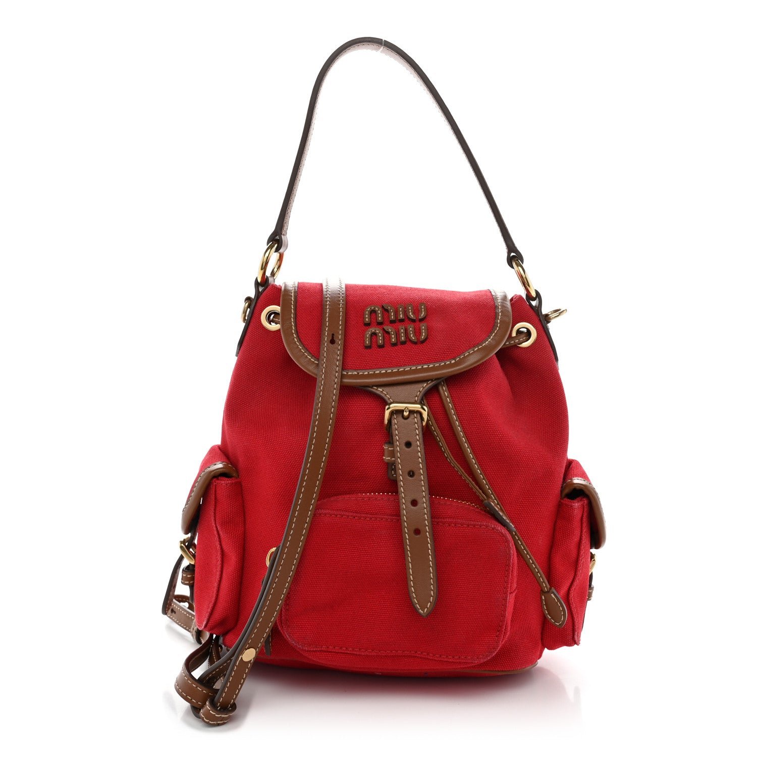 Miu Miu Canapa Soft Calfskin Mini Backpack Rosso Brandy