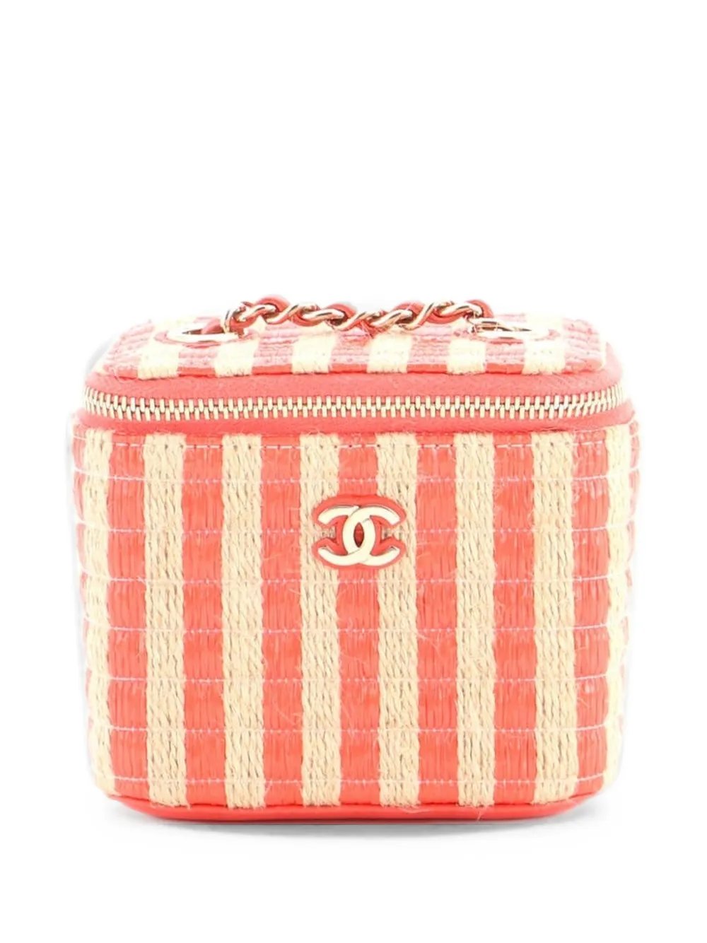 Classic Vanity Case with Chain Striped Raffia and Jute Mini crossbody bag