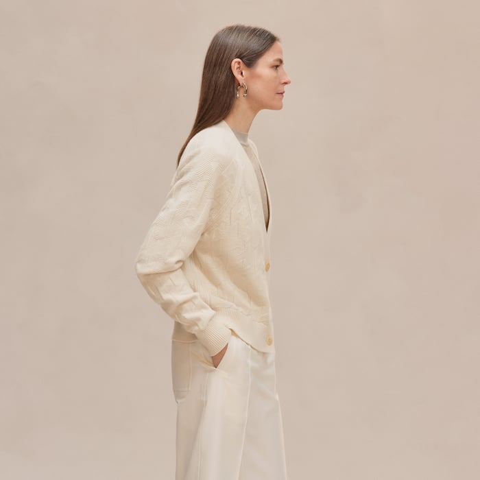 Blanc Naturel Cardigan Manches Longues Motif « h »