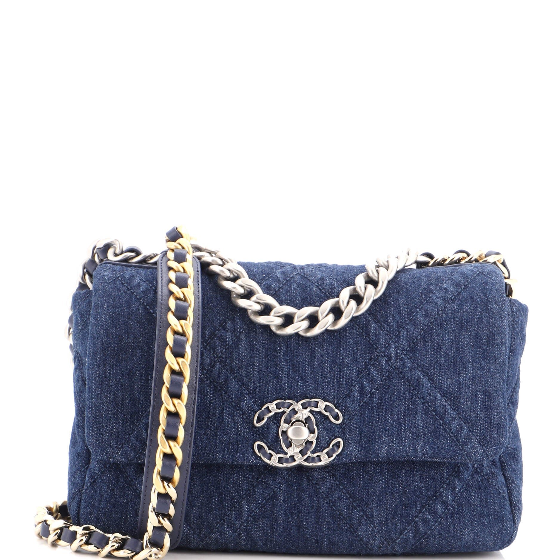 19 Flap Bag Quilted Denim Medium