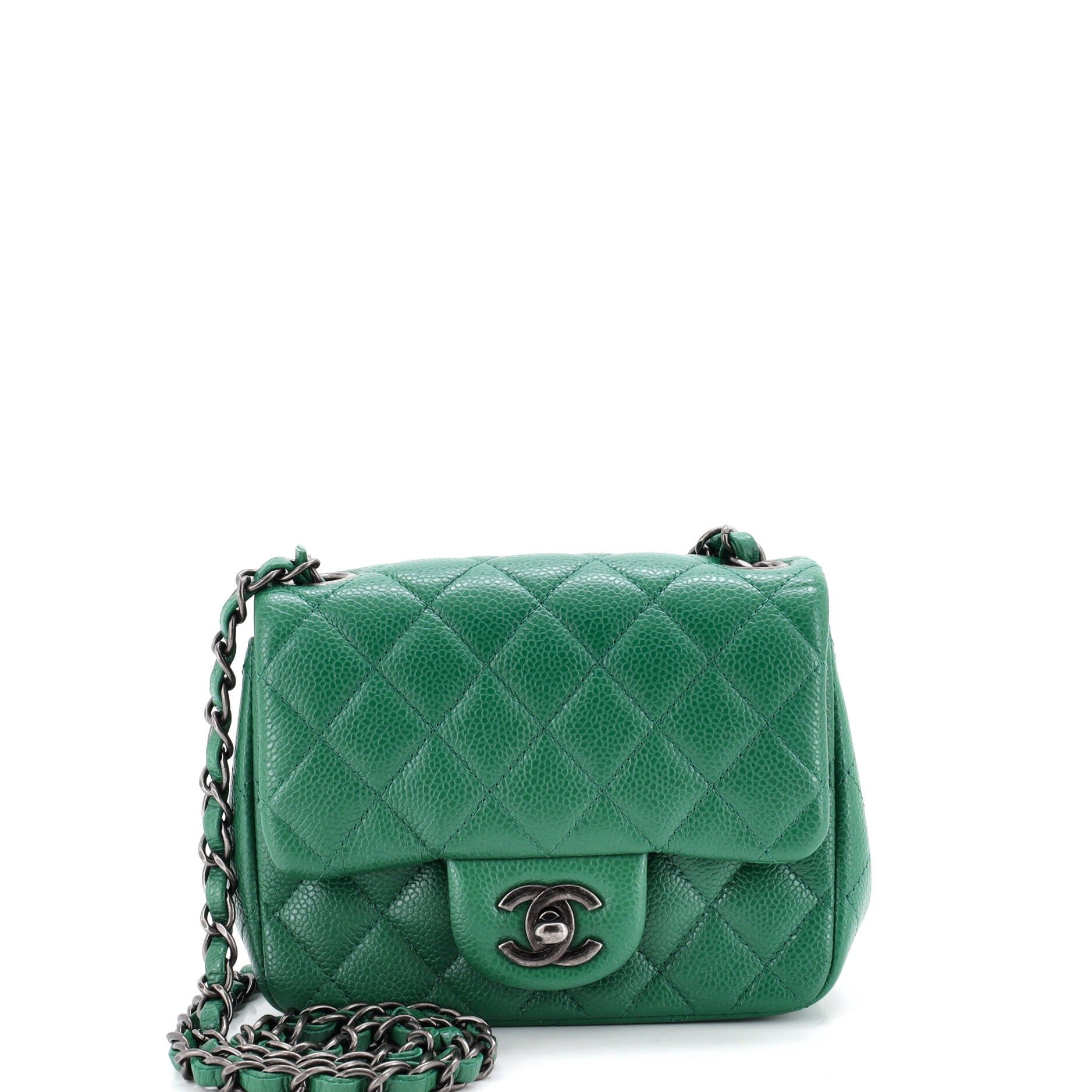 Square Classic Single Flap Bag Quilted Caviar Mini