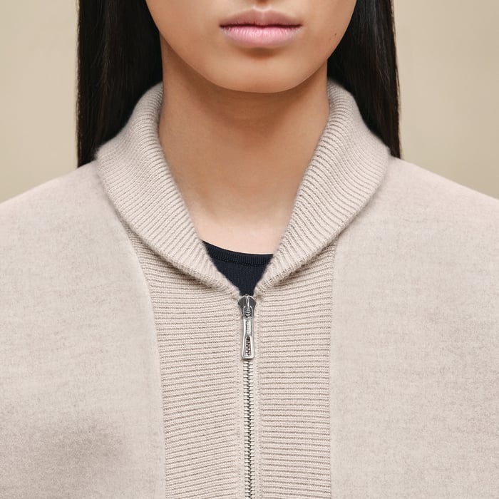 Beige Naturel Mixed Knit Jacket