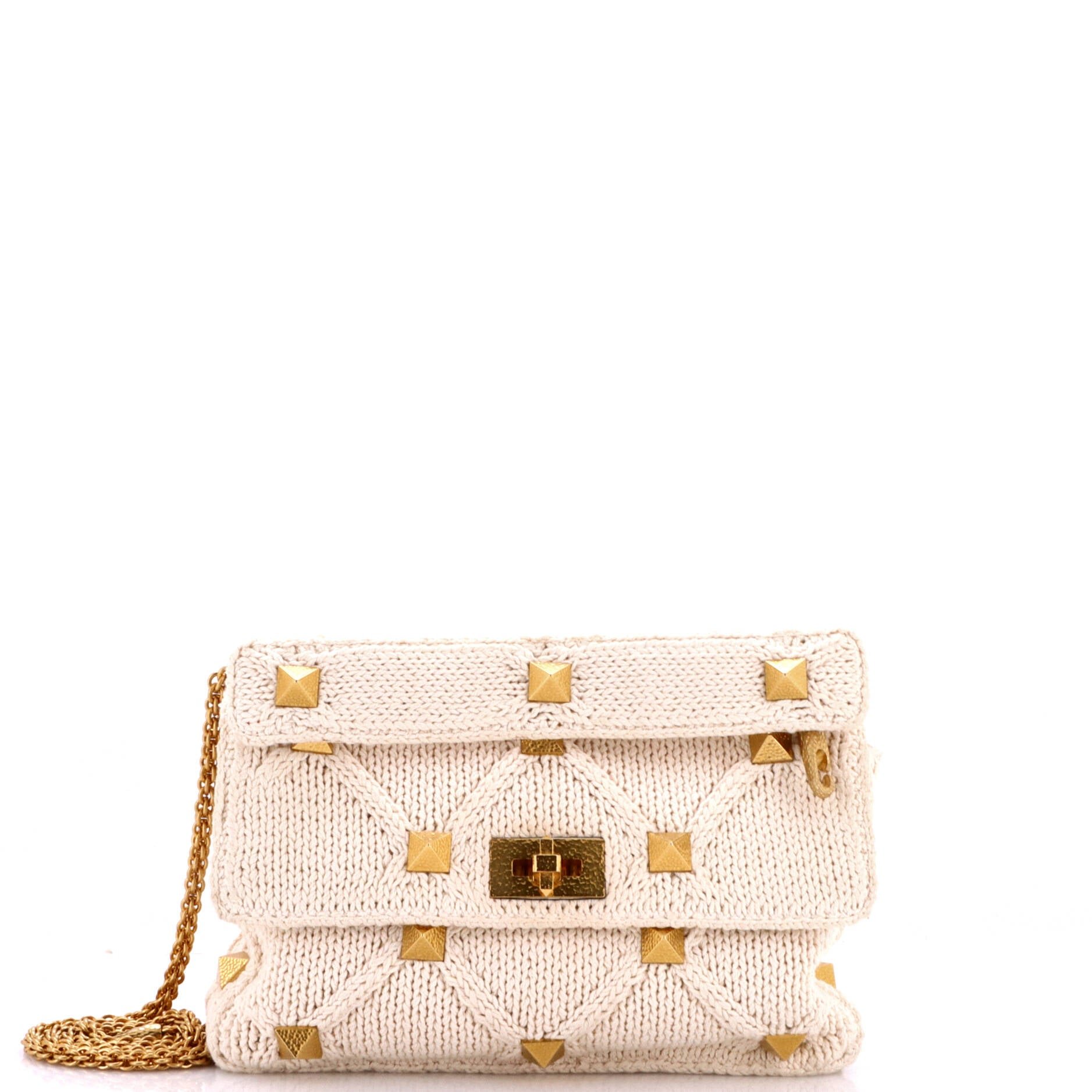 Roman Stud Flap Bag Quilted Knit Large
