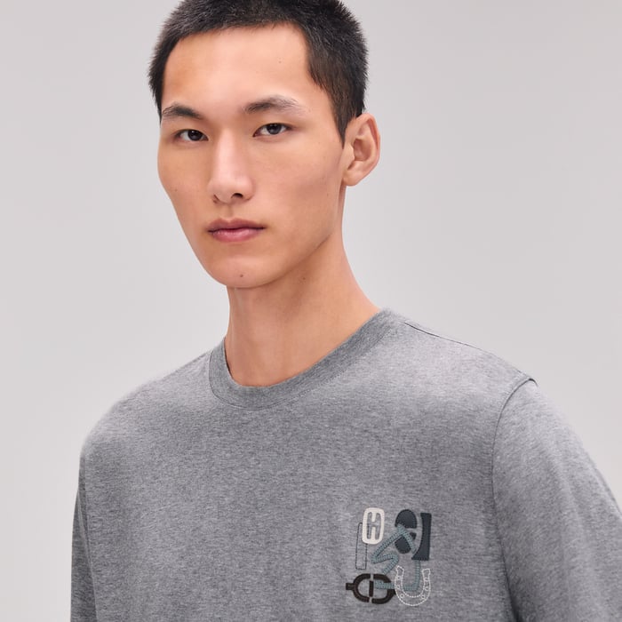 Gris "H Puzzle" T-shirt With Leather Detail