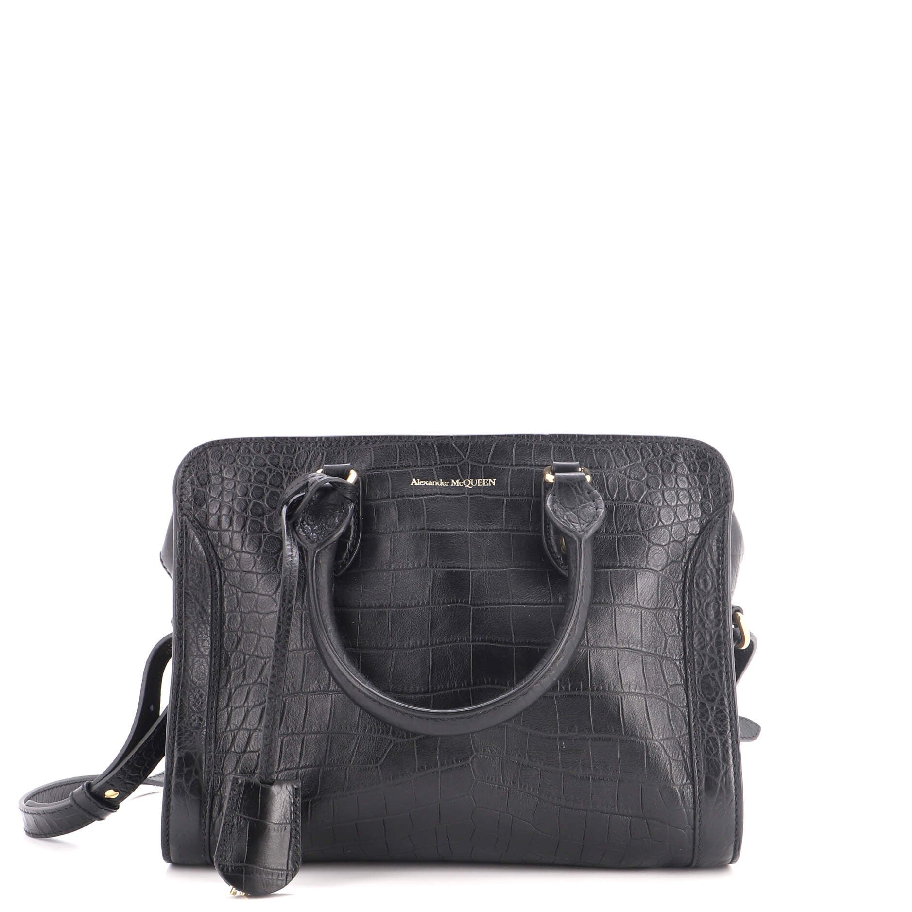 Padlock Zip Around Tote Crocodile Embossed Leather Small