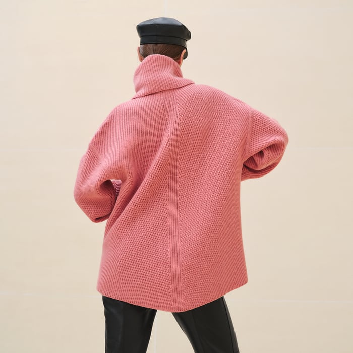 Rose Incarnat Long-sleeve Cashmere Tunic Sweater