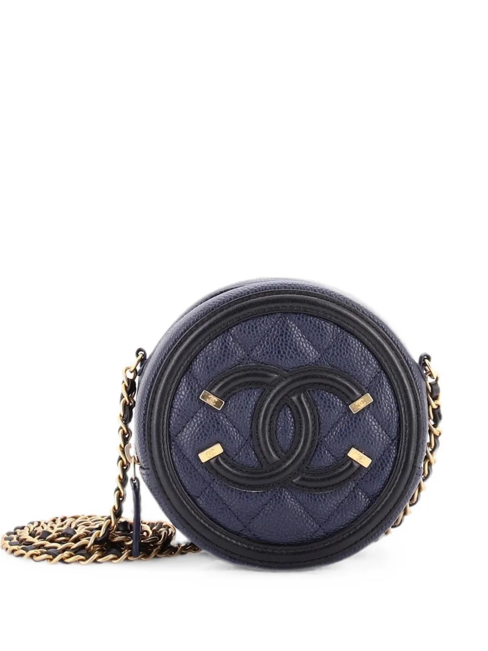 Filigree Round Clutch with Chain Quilted Caviar Mini crossbody bag