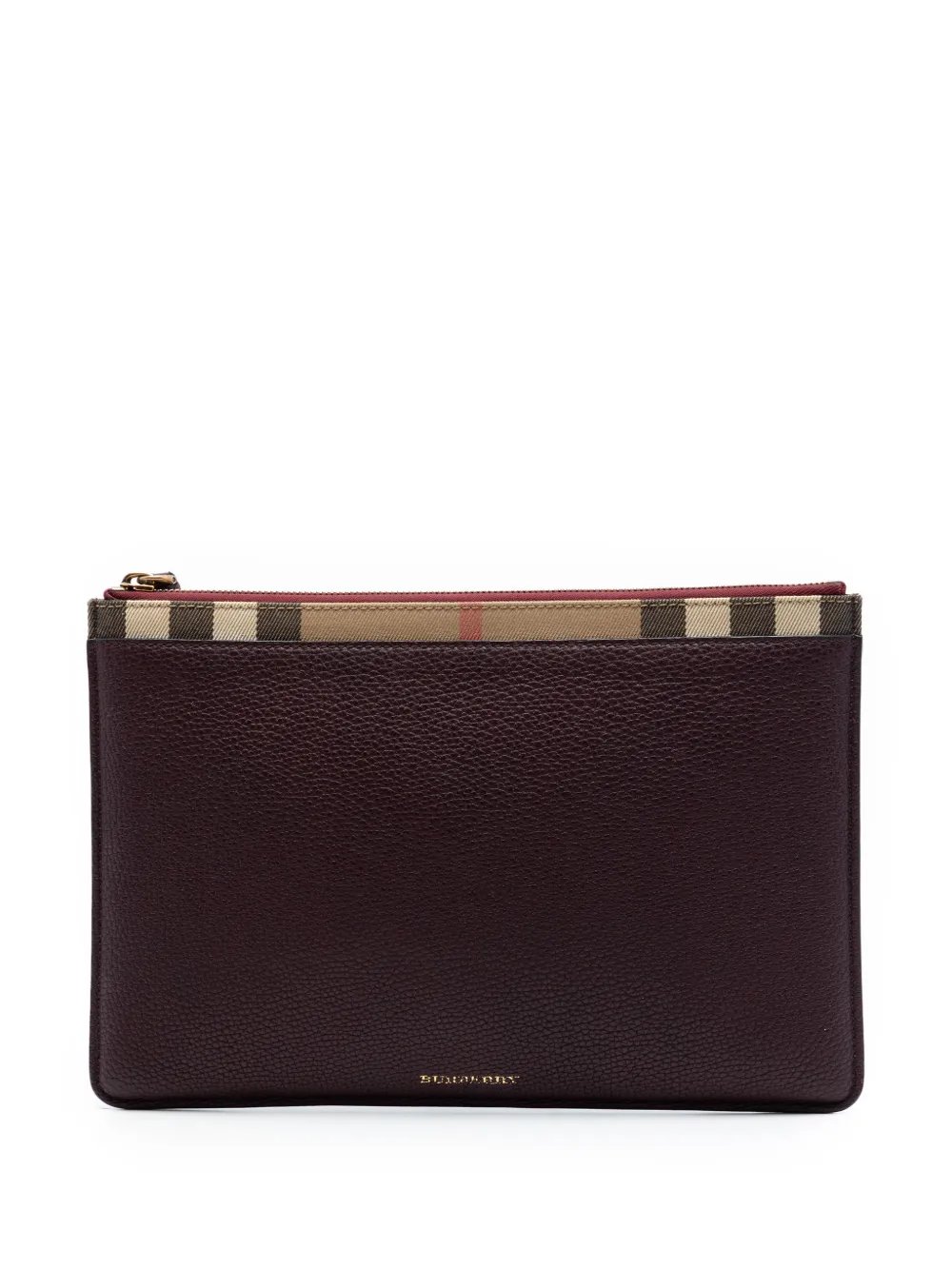 Burberry 2000-2017 House Check Canvas Trimmed Grained Calfskin Zip Pouch clutch bag