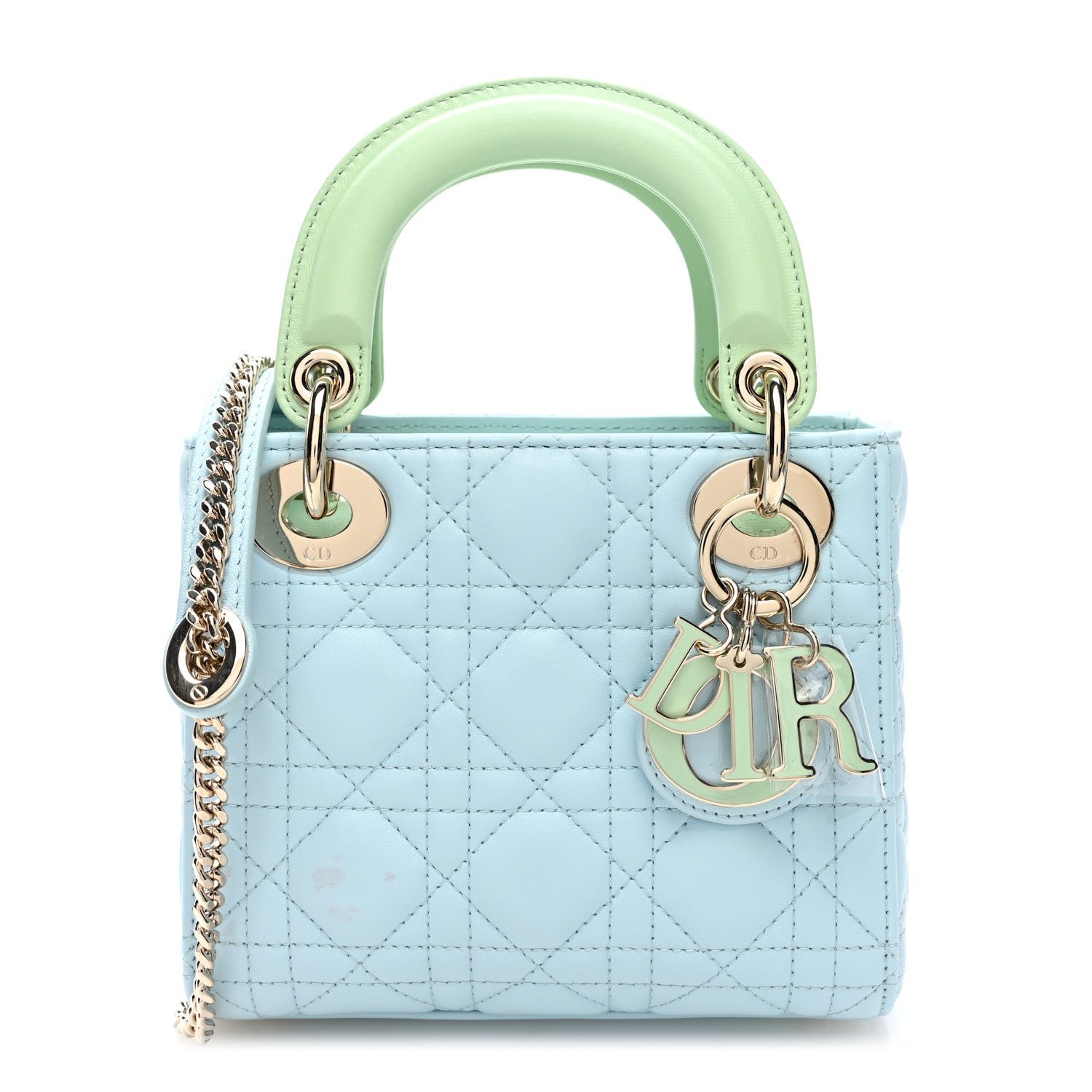 Christian Dior Lambskin Cannage Mini Bi-Color Lady Dior Celeste Multicolor