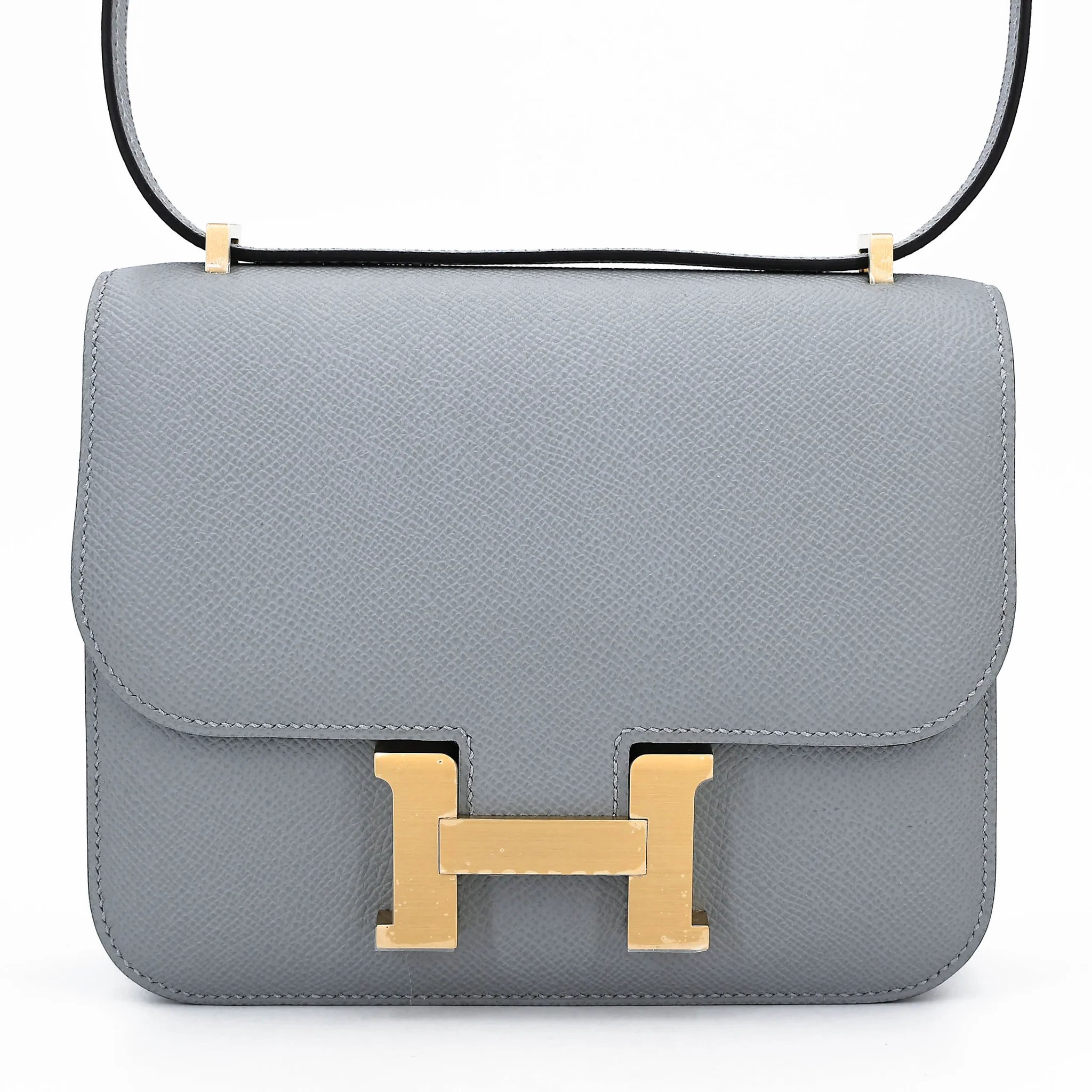 Brand New ( Rank N ) HERMÈS Constance Mini Gris Pantin (P0) Epsom Brushed Permabrass hardware K (2025)