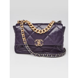 Chanel Purple Quilted Goatskin Leather Large Chanel 19 Bag