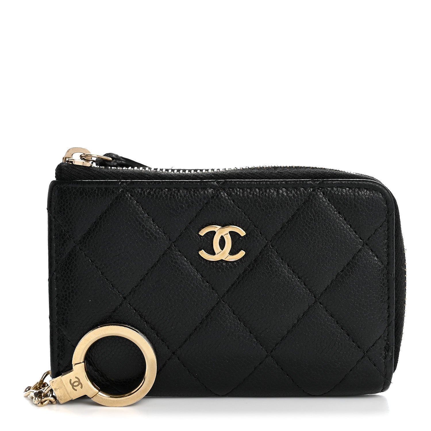Chanel Caviar Quilted Zipped Key Holder Case Black