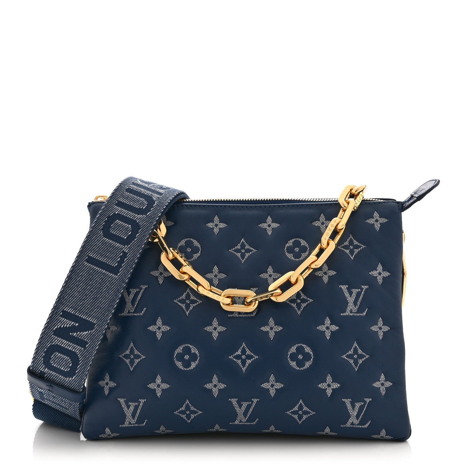 Louis Vuitton Lambskin Embossed Monogram Coussin PM Denim Blue