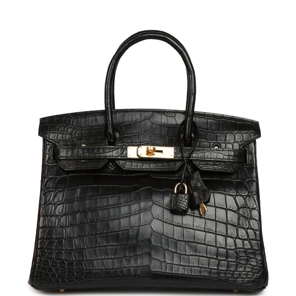 Hermes Hermes Birkin 30 Black Matte Niloticus Crocodile Gold Hardware