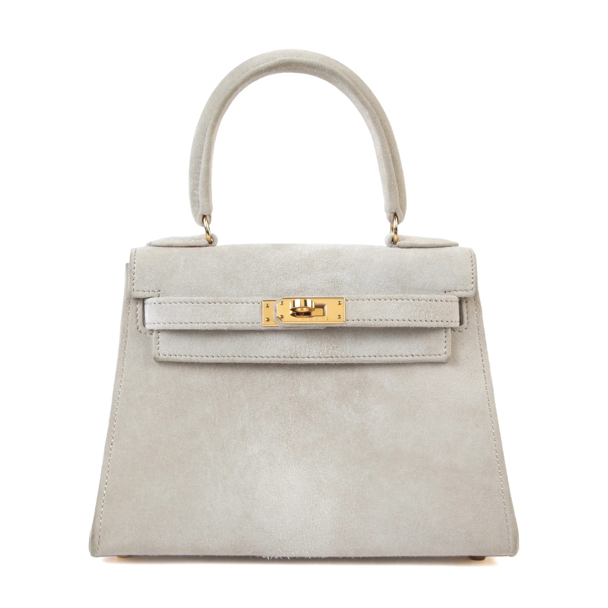 Very Good ( Rank A) HERMÈS Vintage Mini Kelly 20 Gray Doblis Suede Gold hardware Square O (2011)