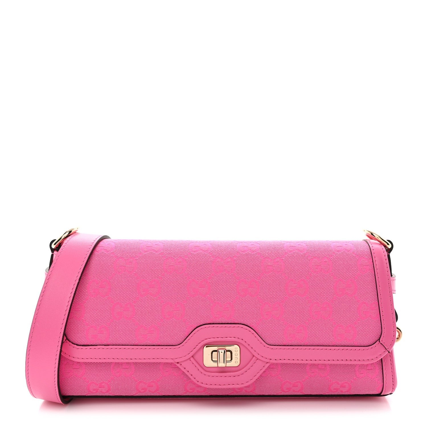 Gucci GG Monogram Textured Dollar Calfskin Small Luce Shoulder Bag Pink