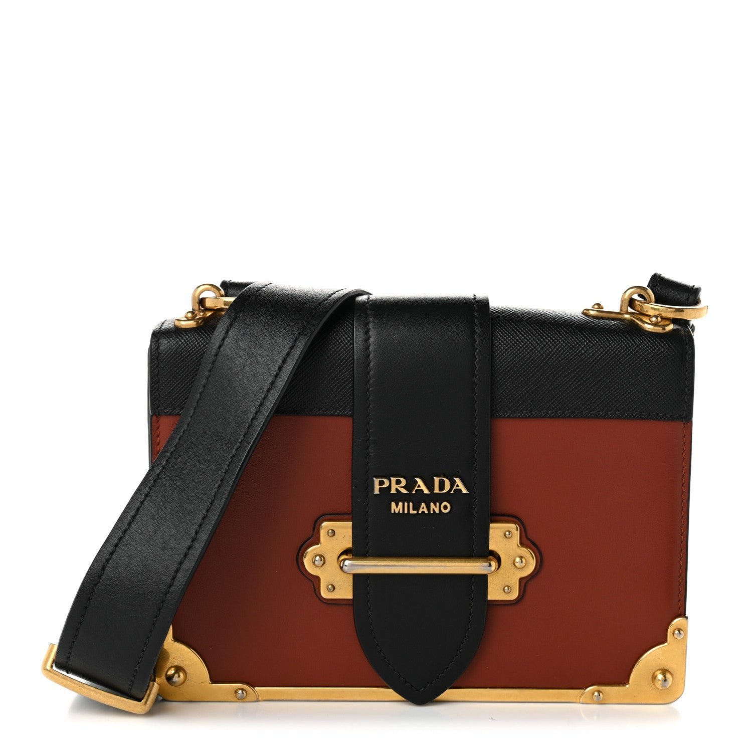Prada City Calfskin Saffiano Cahier Bag Cotto Black