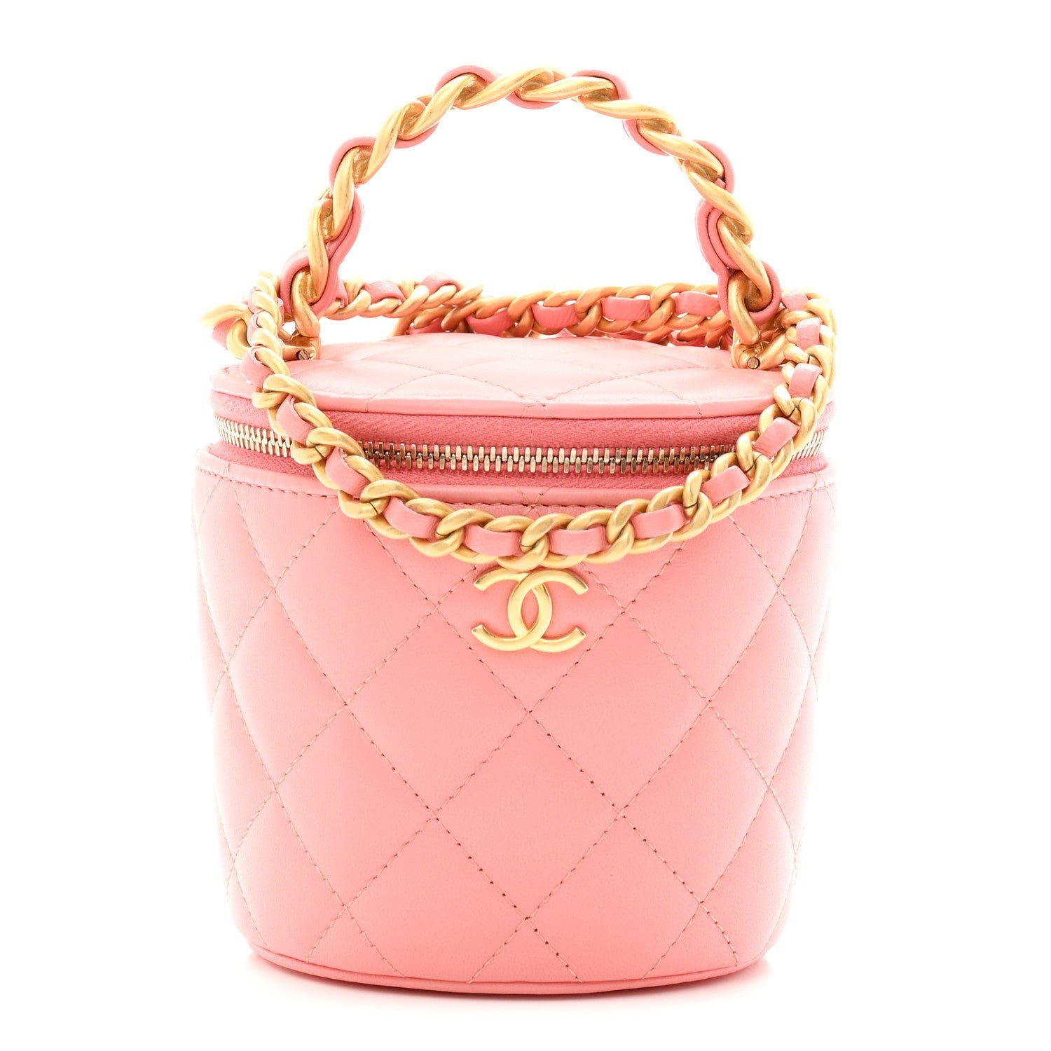 Chanel Lambskin Quilted Afternoon Tea Top Handle Vanity Case With Chain  Light Pink