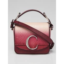 Chloe Chloe Dark Red Ombre Embossed Calfskin Leather Mini C Shoulder Bag	