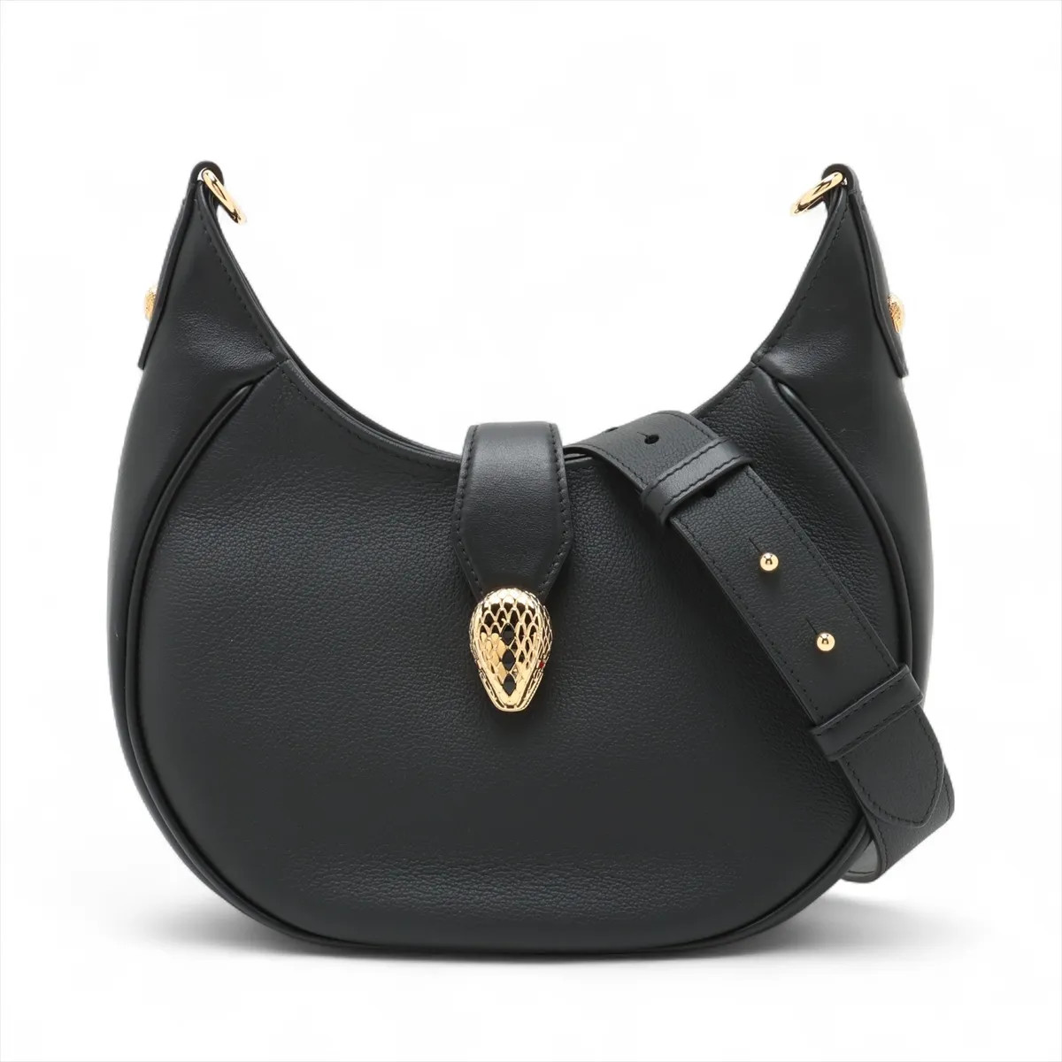 Bvlgari Serpenti Ellipse Leather Chain Shoulder Bag Black