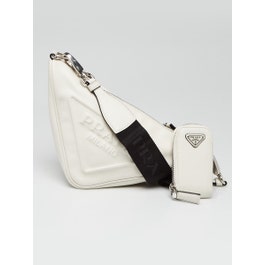 Prada White Leather Triangle Logo Crossbody Bag